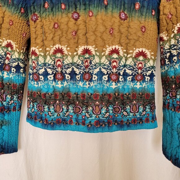 UBU Womens Size S Blue Print Lightweight Crinkle Popcorn Stretch Travel Jacket - Picture 9 of 12